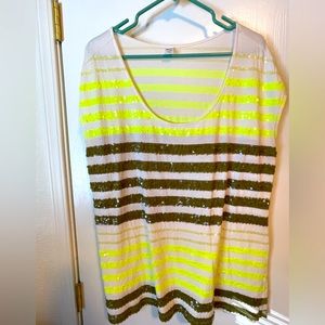 White Old Navy sleeveless shirt with sequins and stripes. Size XL